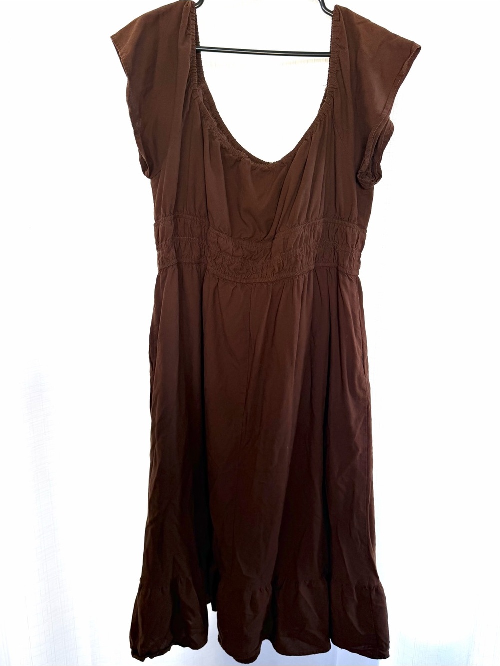 Shiny by Nature Dark Brown Linen Cotton Midi Dress XL Boho Minimalist Earthy